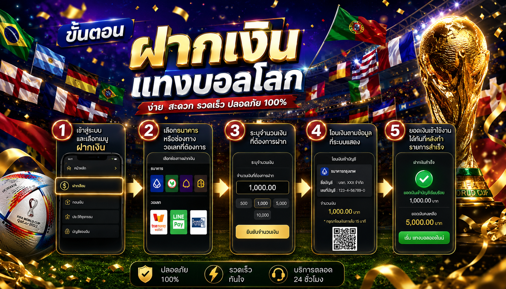 ขั้นตอนฝากเงินแทงบอลโลก