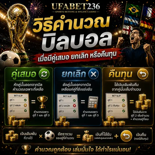 วิธีคำนวณบิลบอลเมื่อมีคู่เสมอ ยกเลิก หรือคืนทุน